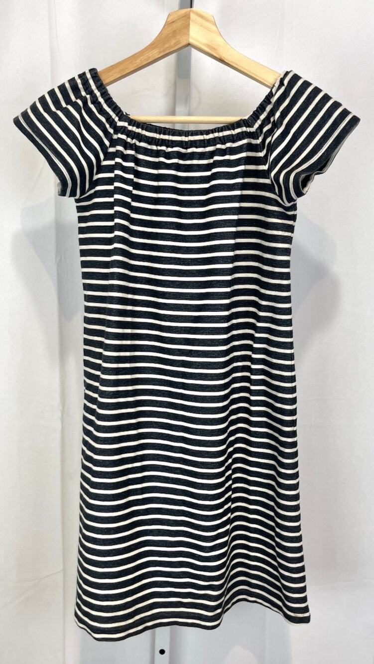 MADEWELL Size 2XS XXS Melody Striped Off Shoulder Mini Dress G6472 Gray White
